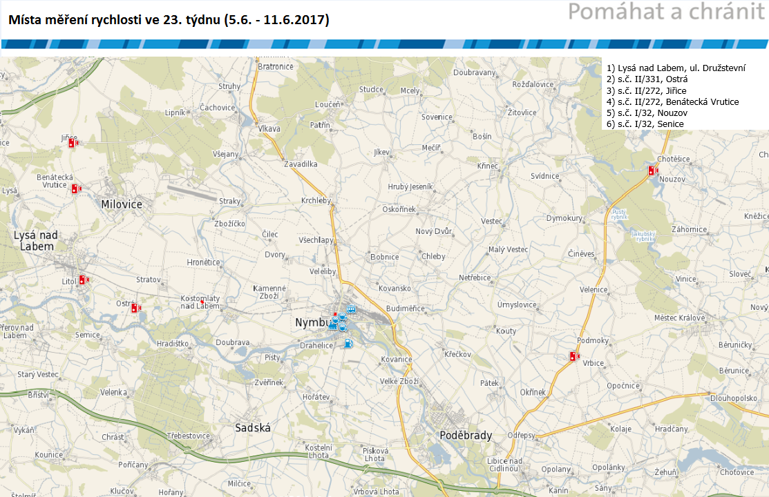 Mapa míst měření rychlosti na 23. týden